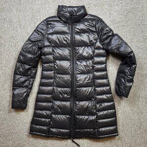 AQUA Long Black Down Nylon Puffer Coat in Womens Size Small - Apres Ski / Winter